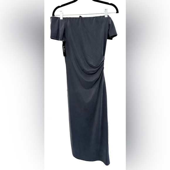 NEW Lulus | Gray Off-the-Shoulder Midi Dress. Size Small - Picture 5 of 10